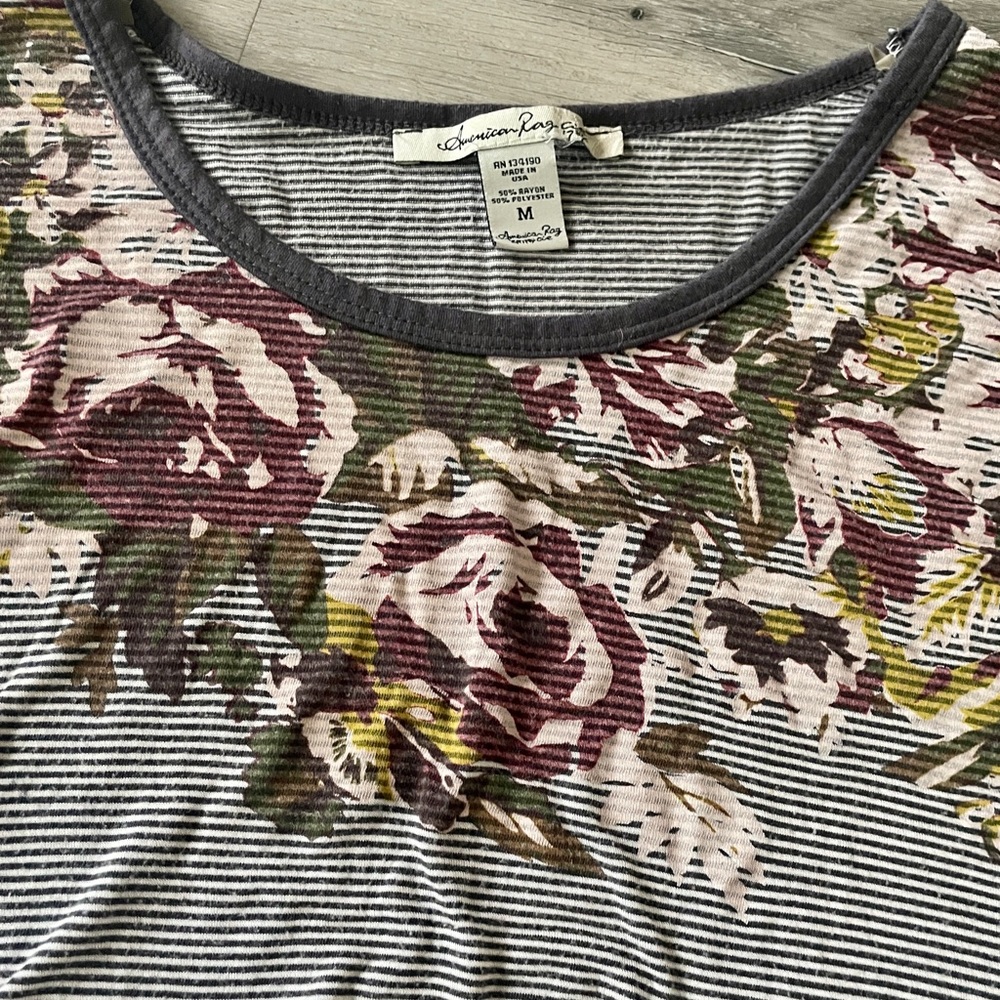 American Rag Floral Striped Crop Top Tee
